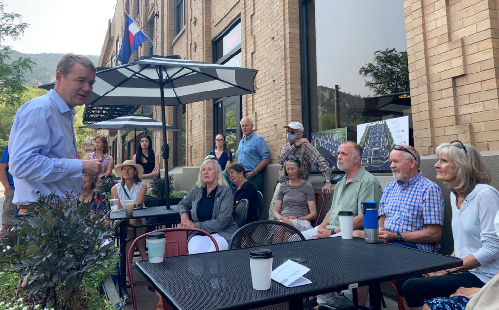 U.S. Senator Michael Bennet meeting with Garfield County Democrats in August, 2021.